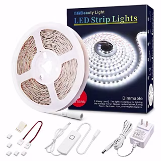 Led Strip Lights 16.4 Feet Dimmable White Led Light Strip Flexible Led Tape Light 12v Under Cabinet Lighting Kits with UL Power Supply, Adhesive Clips, Dimmer Switch and Connectors