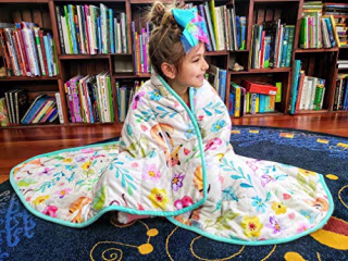 Weighted Blanket Kids 5 lbs Heavy 55"x42" Girls Florals Flowers Sensory Reinforced Plush Minky Glass Beads Children 40 to 60 pounds