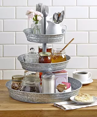GetSet2Save Vintage Galvanized 3-Tier Serving Tray