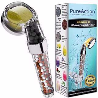 PureAction Vitamin C Filter Shower Head with Hose & Replacement Filters - Filtered Shower Head - Hard Water Softener - Chlorine & Flouride Filter - Universal Shower System - Helps Dry Skin & Hair Loss