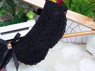 Vpang Detachable Blouse False Collar Sweet Lace Flowers Fake Collar Choker Peter Pan Necklace, Black, Large
