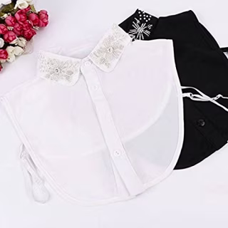LANGUGU Women's Stylish Detachable Half Shirt Chiffon Blouse False Collar Faux Pearls Fake Collar Dickey Collar (Black)