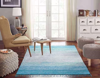 5' x 7' Cotton Ombre Teal Area Rug