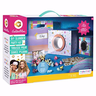 Make It Real GoldieBlox - DIY Slumber Party Movie Night STEM Toy Sleepover Craft Kit to Make Movie Projector - Includes Smartphone Projector, Popcorn Cups, Sleep Mask