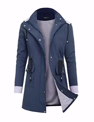 RAGEMALL Women's Raincoats Windbreaker Rain Jacket Waterproof Lightweight Outdoor Hooded Trench Coats navyblue s