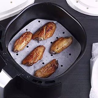 200 PCS Square Air Fryer Liners, Non-Stick Steamer Mat Perforated Unbleached Parchment Paper Air Fryer Liners Uses for Baking Cookies, Heavy Duty Air Fryer Liners Air Fryer (7.5 inch, Brown)