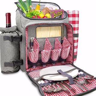 Nature Gear XL Picnic Backpack - Classic 4 Person Insulated Design - Waterproof Blanket and Full Cutlery Set Red