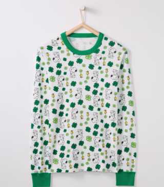 Adult Peanuts St. Patrick's Day Long John Top In Organic Cotton