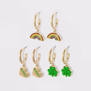 St. Patrick's Day Charm Hoop Trio Earring Set
