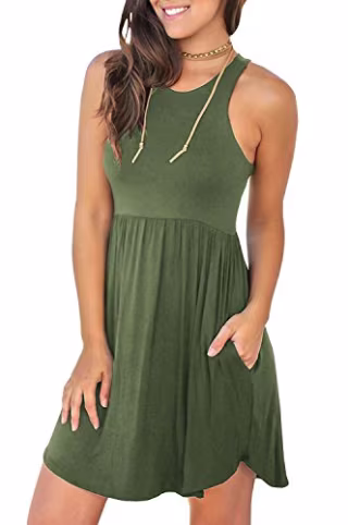 LONGYUAN Women's Summer Casual T-Shirt Sundress Beach Dress X-Small,Army Green