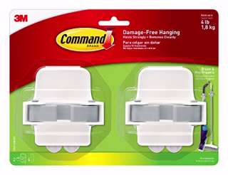 Command Broom &amp; Mop Grippers, Multi-Use Gripper, Holds up to 4 lbs, 2-Pack , Grey/White - 17007-HW2ES
