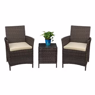 Devoko Patio Porch Furniture Sets 3 Pieces PE Rattan Wicker Chairs with Table Outdoor Garden Furniture Sets (Brown/Beige)