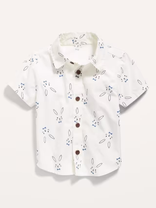 Short-Sleeve Bunny-Print Poplin Shirt for Baby