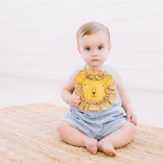 Blue Gingham Lion Romper