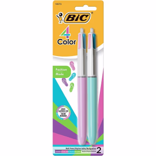 BIC 4 Color Fashion Ball Pen, Medium Point (1.0mm), Assorted, 2-Count