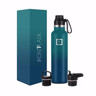 IRON ?FLASK Sports Water Bottle - 24 Oz, 3 Lids (Spout Lid), Vacuum Insulated Stainless Steel, Hot Cold, Modern Double Walled, Simple Thermo Mug, Standard Hydro Metal Canteen