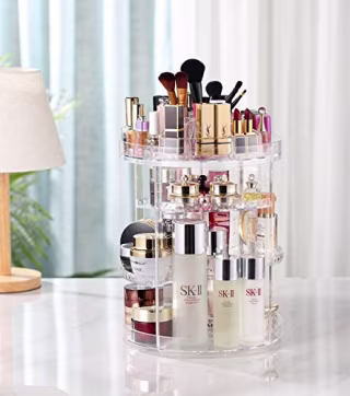 Makeup Organizer, 360 Degree Rotating Adjustable Cosmetic Storage Display Case with 8 Layers Large Capacity, Fits Jewelry,Makeup Brushes, Lipsticks and More, Clear Transparent