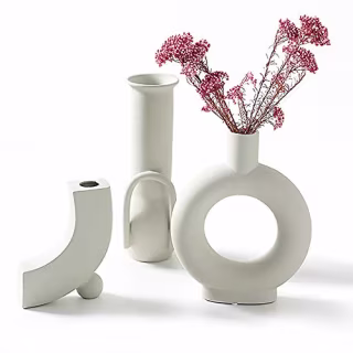 INGLENIX White Ceramic Vases Nordic Minimalism Style Decoration for Centerpieces, Kitchen, Office or Living Room, White Modern Geometric Decorative Vases for Home Decor (INS-E)