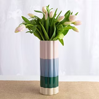 Summer & Rose Ceramic Flower Vase Beautiful Colorful Watercolor 11"" Height x 4"" Wide (SR11)