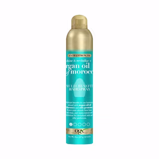 OGX Revitalize + Argan Shine Extra Strength Multi-Benefit Heat Protection Hairspray with Argan Oil & Silk Proteins, Tame Frizz & Non-Greasy Shine, Morocco, 8 Ounce