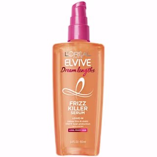 L'Oreal Paris Elvive Dream Lengths Frizz Killer Serum Leave-In for Frizzy Hair, Tames Frizz and Static, 450F Degree Heat Protection, Paraben-Free, Silicone-Free, Non-Greasy, 3.4 fl. oz.