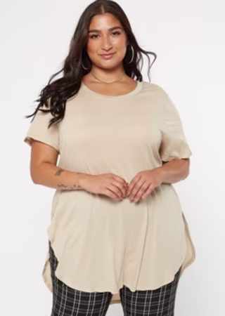 Plus Tan Side Slit Tunic Tee