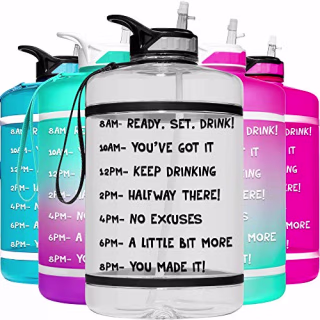 HydroMATE 1 Gallon Motivational Water Bottle with Time Marker Large BPA Free Jug with Straw & Handle Reusable Leak Proof Bottle Time Marked Drink More Water Daily Hydro MATE 128 oz Clear
