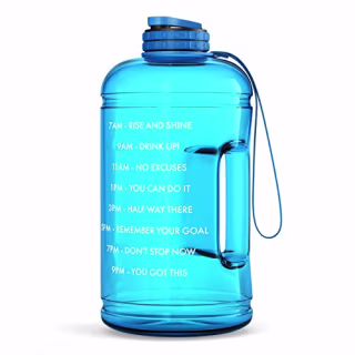 One Gallon Motivational Water Bottle with Times To Drink Marker & Hourly Hydration Measurements - BPA Free & Non Toxic Large Sports Fitness Bottle Jug with Wide Mouth -128 oz