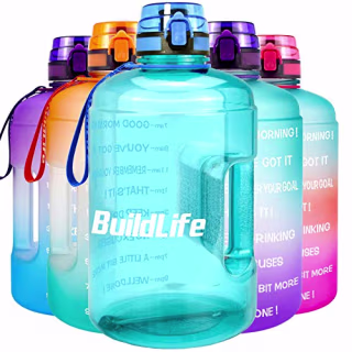 BuildLife Gallon Motivational Water Bottle Wide Mouth with Time Marker/Flip Top Leakproof Lid/One Click Open/Large BPA Free Capacity for Fitness Goals and Outdoor(Sky Blue, 1 Gallon)