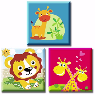 Dydjoy 3 Kits DIY Paint by Numbers, Canvas Oil Painting Kit for Kids & Adults & Beginner,8"X 8" with Wooden Frame (Cartoon Style 01)