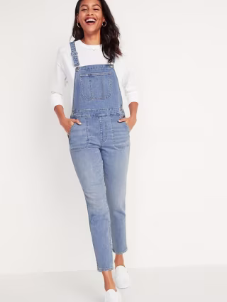 O.G. Straight Medium-Wash Jean Overalls for Women