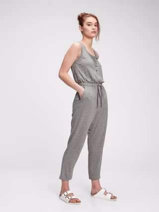 Sleeveless Henley Jumpsuit