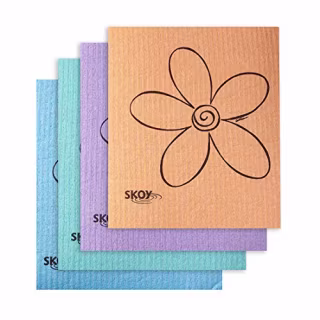 Skoy Cloth - 4 Pack - Eco-Friendly Swedish Dishcloth - Assorted Colors (pink, blue, yellow, orange, gray, purple, apple green and teal)