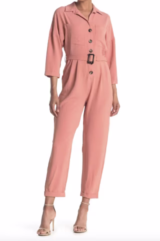 London Times Air Crepe Belted Jumpsuit