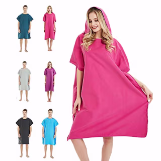 CAREWORX Surf Beach Poncho Wetsuit Changing Towel Bath Robe Poncho with Hood for Surfing Swimming Bathing Adults Men Women -One Size Fit All(Red)