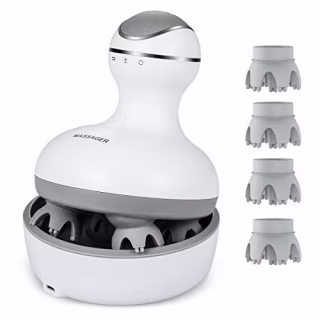 LATME Electric Scalp Massager with 4 Replacement Massage Heads Portable Head Scratcher with Tissue Kneading Nodes Gifts Idea Stress Release Massager for Muscles Shoulder Calf