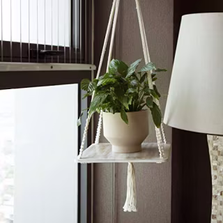 Macrame Plant Hangers with Wooden Tray Plate Hanging Planter Shelf Indoor Outdoor Wall Decorative Flower Pot Holder Boho Home D?cor (Whitewash)