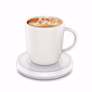 BESTINNKITS Smart Coffee Set Auto On/Off Gravity-induction Mug Office Desk Use, Candle Wax Cup Warmer Heating Plate (Up To 131F/55C), 14oz (White Set)