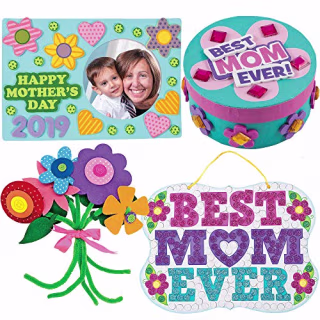 Mothers Day Craft Kit | Mum Picture Photo Frame, Self-Adhesive Flower Bouquet, Bike Magnet, Mom Glitter Mosaic Sign & Jewelry Box Craft | Kids DIY Classroom Daycare Homeschool Art Gift Toys Boys Girls