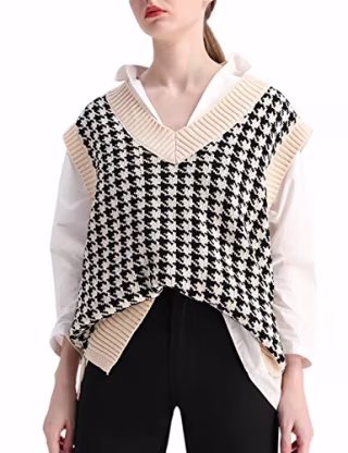Safrisior Oversized Houndstooth Knitted Vest
