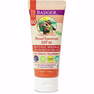 Badger - SPF 40 Kids Clear Sport Sunscreen Cream with Zinc Oxide for Face & Body, Broad Spectrum & Water Resistant Reef Safe Sunscreen, Natural Mineral Sunscreen, 2.9 fl oz