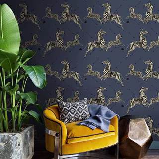 Denim Zebra Safari Scalamandre Self Adhesive Wallpaper, Blue