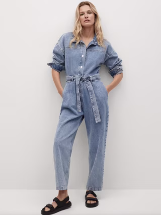Mango Belt Denim Jumpsuit