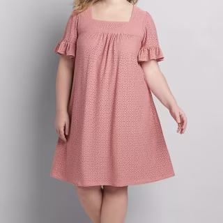 Eyelet Flutter-Sleeve Swing Dress