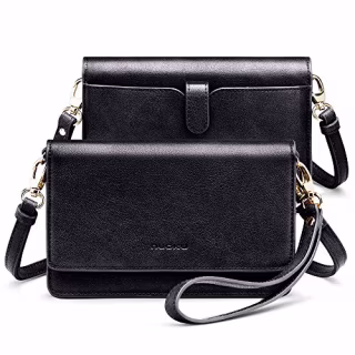 nuoku Women Small Crossbody Bag Cellphone Purse Wallet with RFID Card Slots 2 Strap Wristlet(Max 6.5'')(Black)