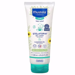 Mustela Stelatopia Cleansing Gel - Baby Face & Body Wash for Eczema-Prone Skin - with Natural Avocado & Sunflower Oil - Fragrance-Free & Tear Free - 6.76 fl. Oz