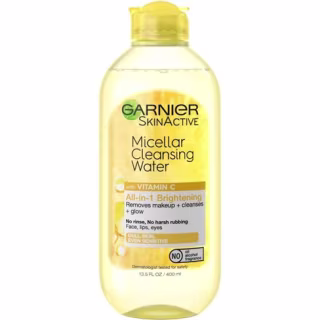 Garnier Micellar Cleansing Water with Vitamin C cleanses skin, removes makeup, and boosts glow in 1 step