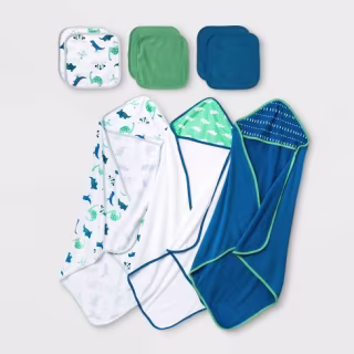 Baby Boys' 9pk Dino Hooded Bath Towel and Washcloth Set - Cloud Island(TM) Blue