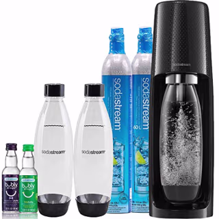 SodaStream Fizzi Sparkling Water Maker Bundle (Black), with CO2, BPA Free Bottles, and Bubly Drops Flavors