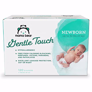 Amazon Brand - Mama Bear Gentle Touch Diapers, Hypoallergenic, Newborn, 120 Count (4 packs of 30)